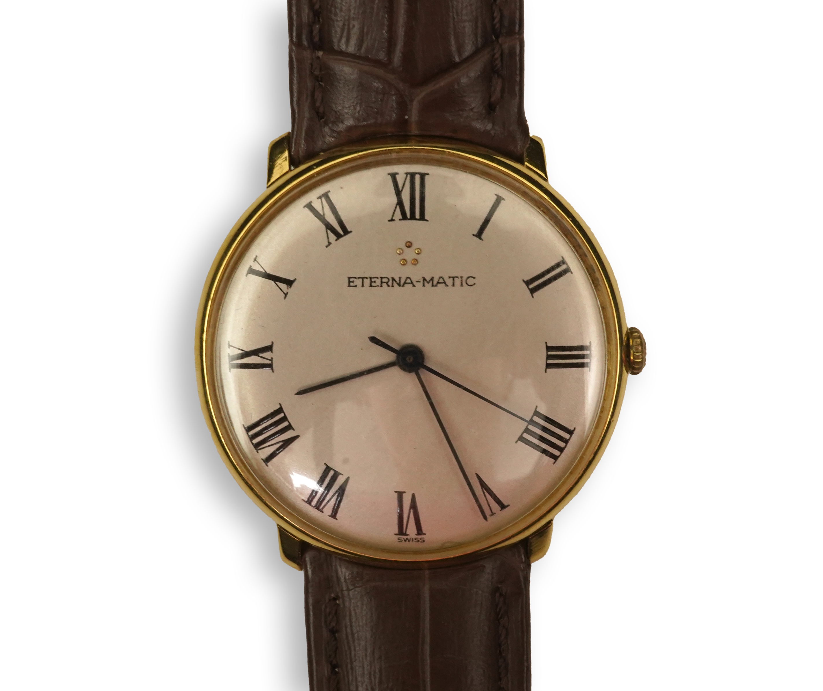 A gentleman's 18ct gold Eterna-Matic manual wind dress wrist watch, on a later associated Hirsch leather strap